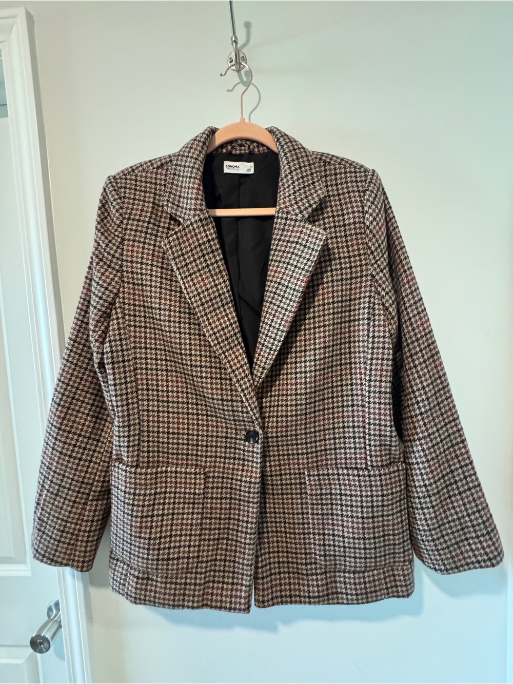 Sonoma Brown Houndstooth Single-Button Blazer
